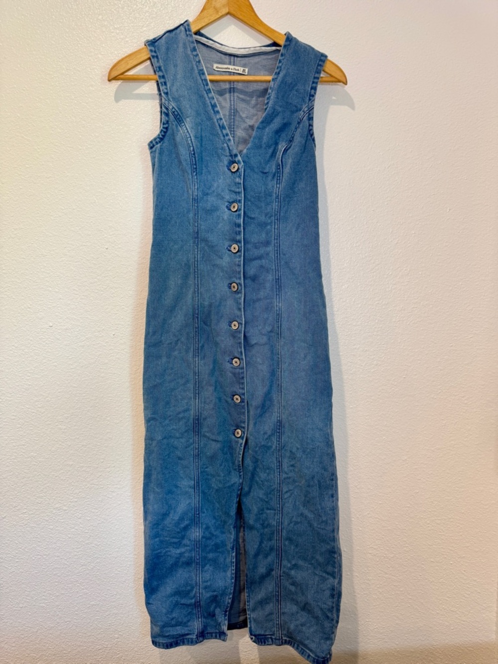 Abercrombie Fitch Denim Dress Button Front Sleeveless Fitted Blue Jean Dress XS